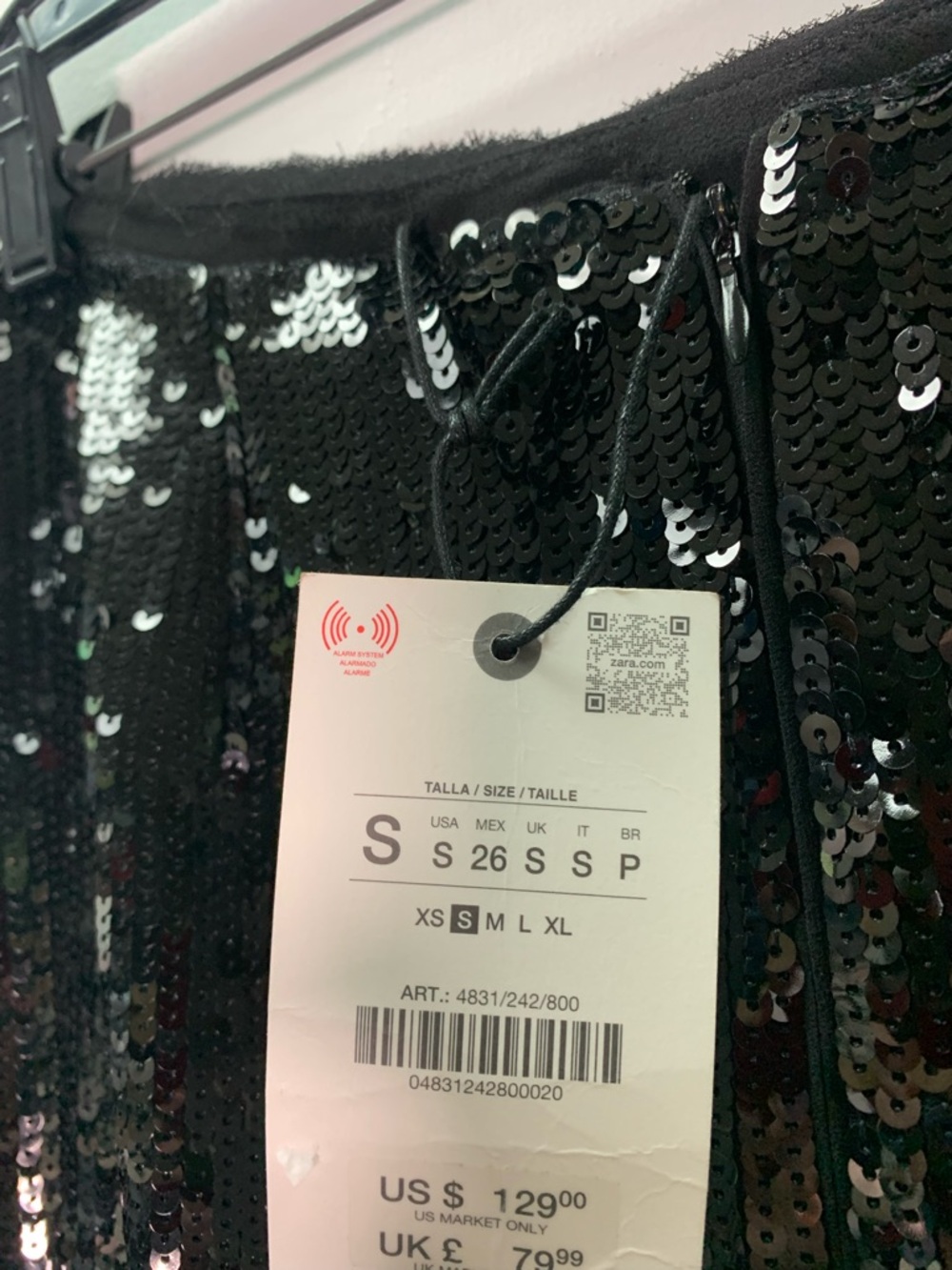 NWT ZARA ZW Collection Long Fringed Sequin Skirt Black 4831/242 Size S - Picture 9 of 13